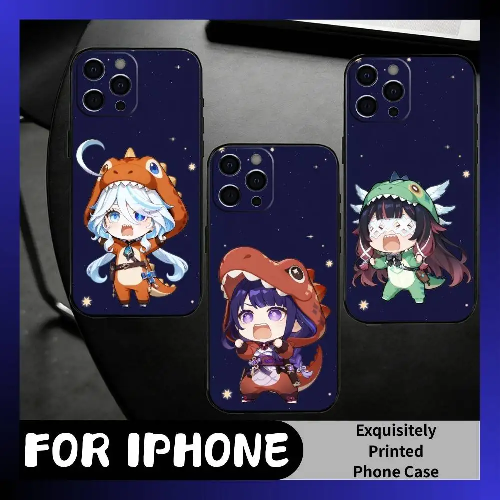 

Genshin Fan-made Characters Phone Case For iPhone17,16,15,14,13,12 Plus,Max Soft Silicone Black Cover