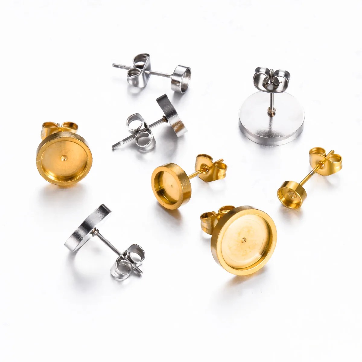 20pcs Stainless Steel Blank Base Round Tray Cabochon Setting Post Stud Earrings Fit for 4/6/8/10 mm Cabochon Earring Diy Jewelry