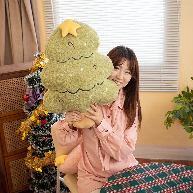 Coussin de dos en peluche simulé pour enfants, arbre de Noël créatif, plante de dessin animé, jouets amusants, beurre, décor de Noël, cadeau de Noël, 55cm