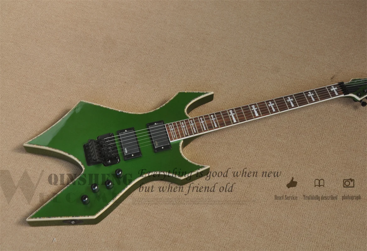 

Metal Green Electric BC Body Mother Shell Binding Cross Inlay Rosewood Fingerboard Tremolo Bridge Black Tuners