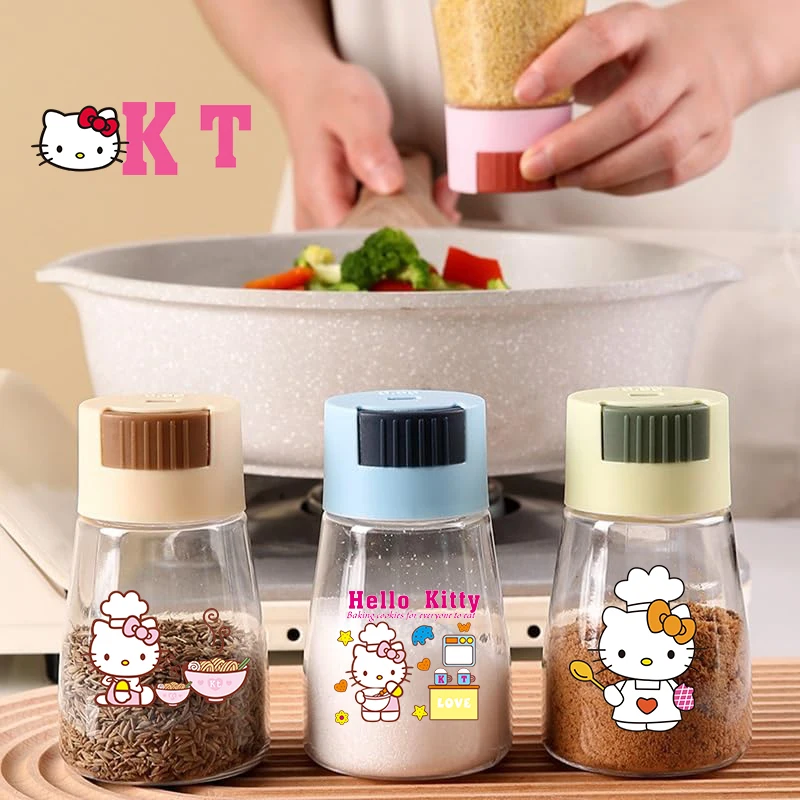 Hello Kitty Sanrio Kitchen Seasoning Bottle Kitchen Salt and Pepper Shakers Precise Quantitative Push Type Seasoning Bottle Tool
