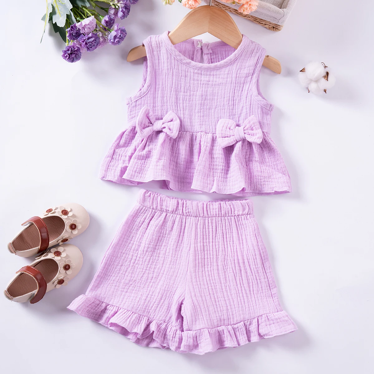 Summer Baby Girls Muslin Outfits Cute Sleevesless Tops+shorts 2pcs Soft Comfortable Casual Clothes Sets Children Clothing