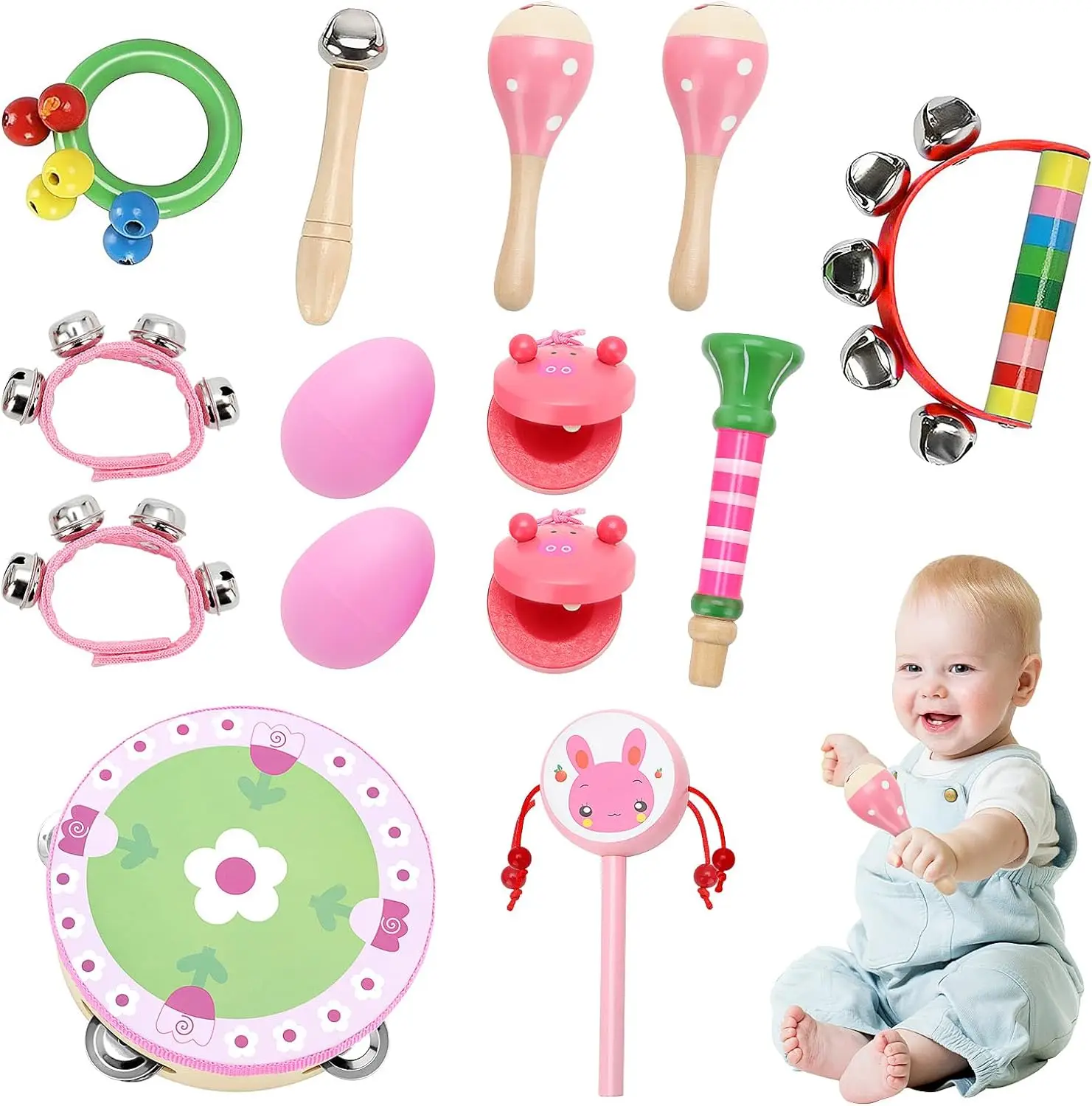 13 Pcs Set Wooden Kids Baby Musical Instruments Toys Child Toddlers Percussion