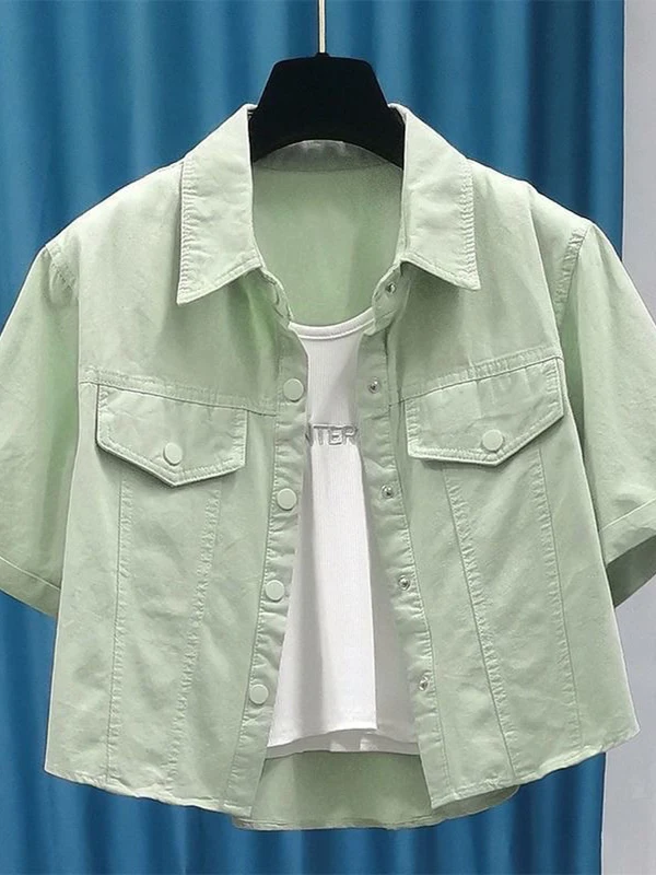 Korean Sle Summer ort Sve irt Jaet New Faion 2025  Workwear Top Small Size ort Outerwear  Collar