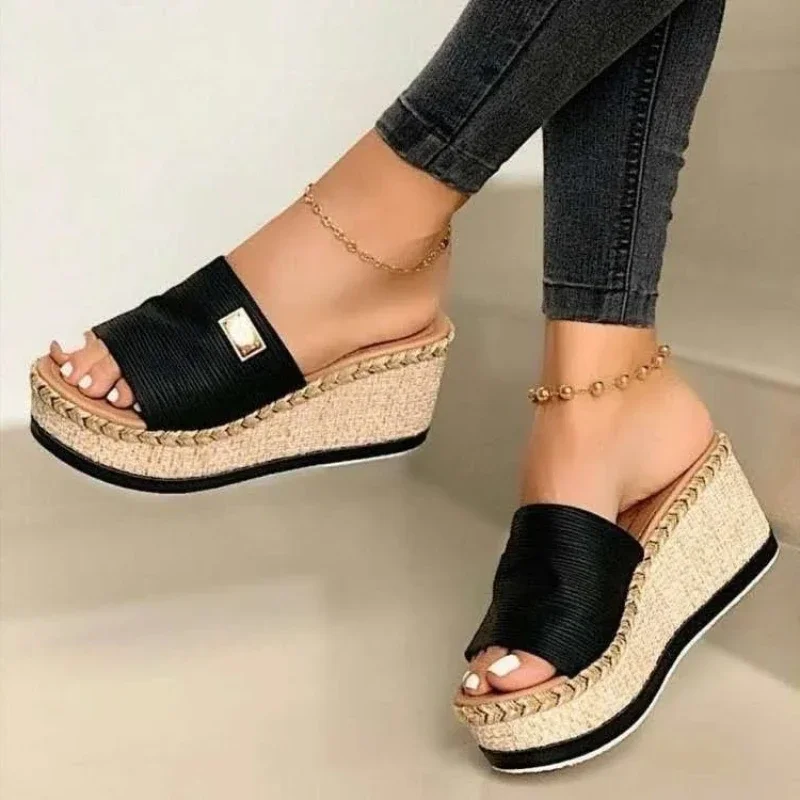 Zomer Sleehakken Slippers Platform Hoge Hakken Vrouwen Slipper Dames Buiten Schoenen Basis Klomp Wig Slipper Flip Flop Sandalen