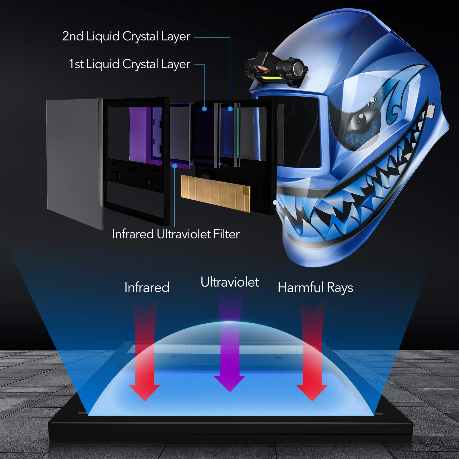 Auto Darkening Welding Helmet with Light True Color Welding Mask Wide Shade 4/9-13 with Grinding Cut for MIG TIG ARC