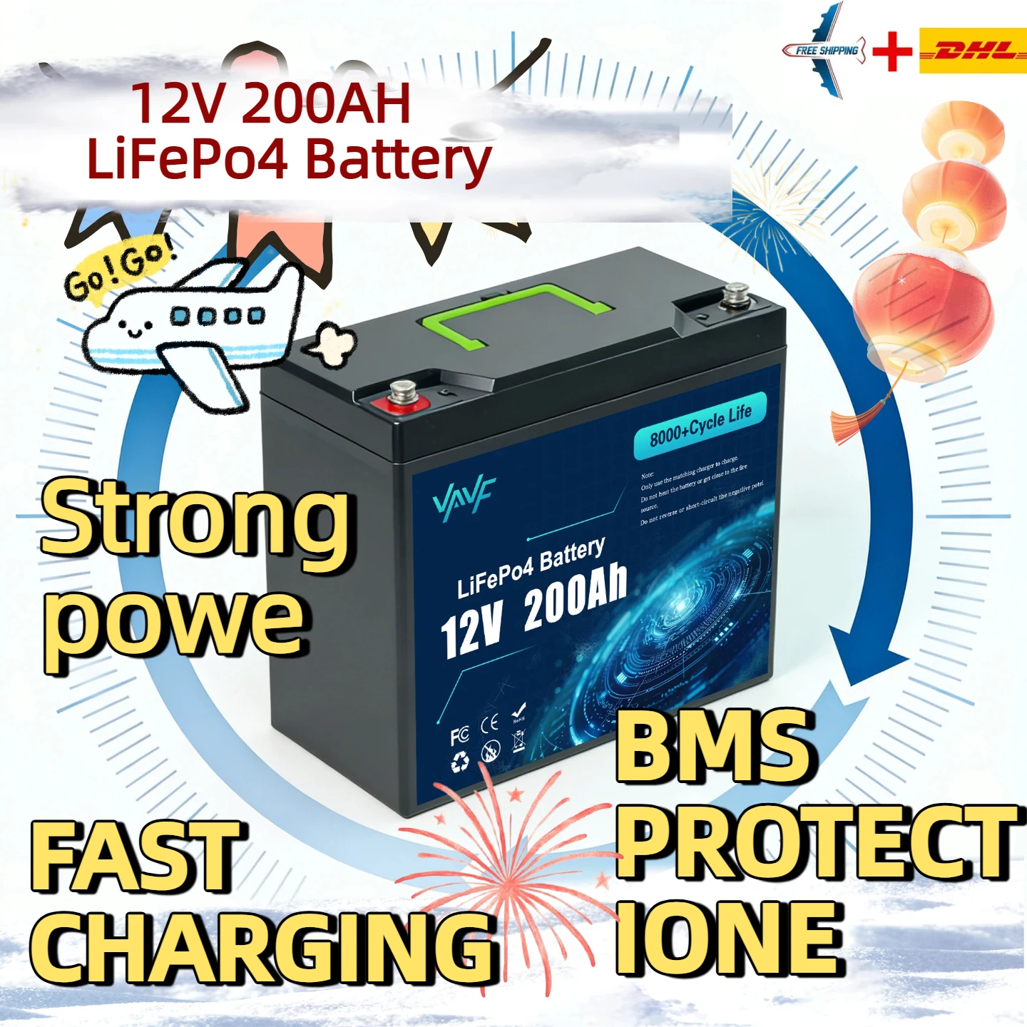 

LiFePO4 Battery Solar Battery12V200AH with Smart BMS for Solar Energy Storage,Recreational Vehicles,and Marine Use