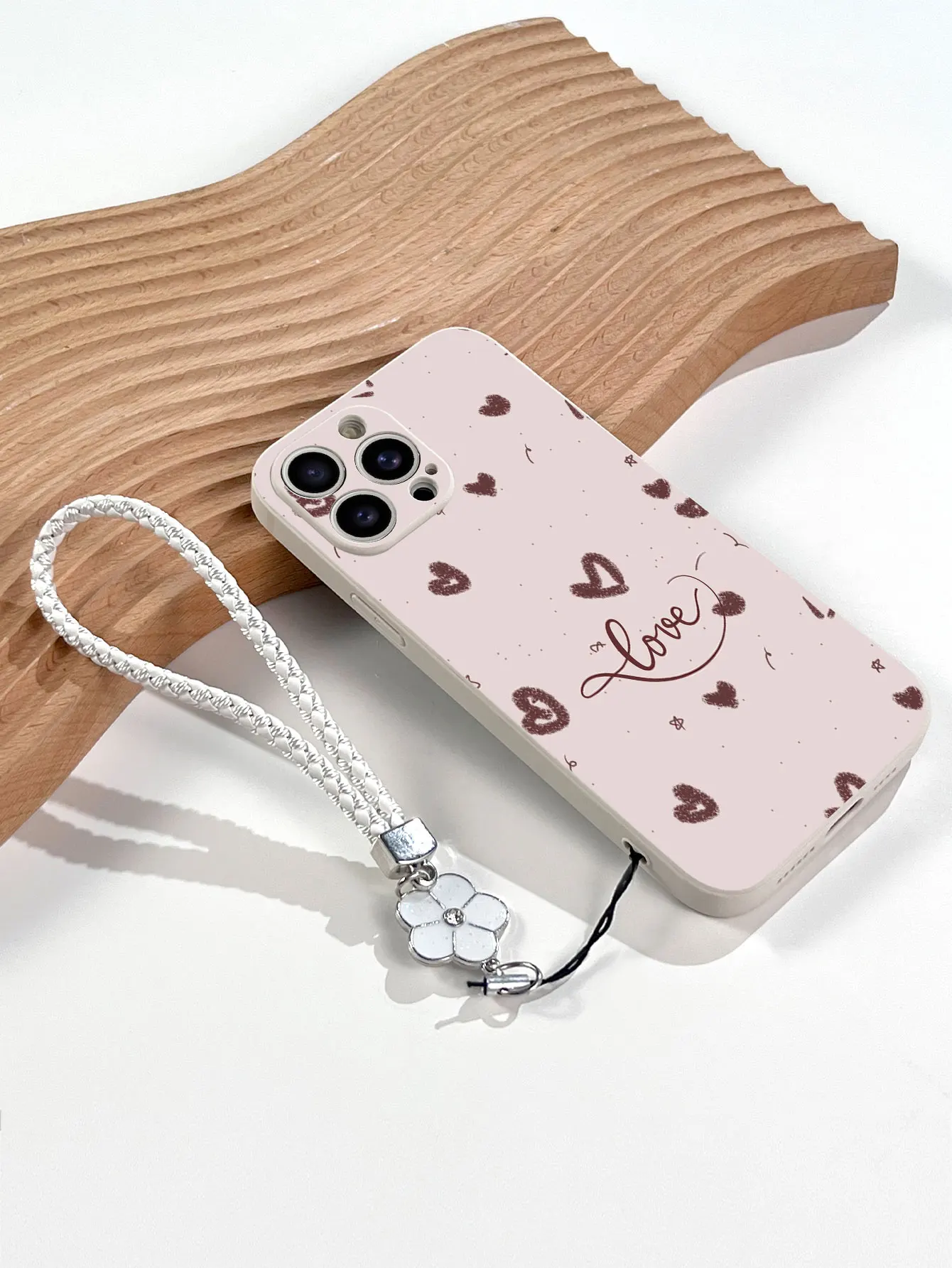 Funda de teléfono de TPU blanca con cordón de cuero Floral blanco para iPhone 17 16 15 14 Plus13 12 11 Pro Max XR X S 7 8 SE contraportada