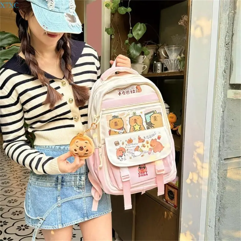 

X7XC Fashion Capybara Backpack With Spacious Interior Nylon School Bag Casual Daypack for Adventures And Short Trips