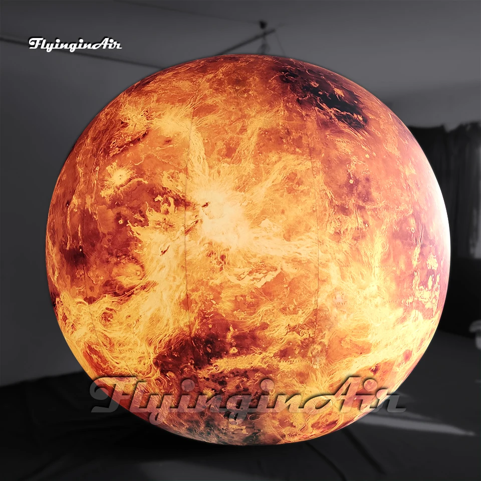 Lighting Inflatable Solar System Planet Ball Venus Balloon Hanging/Ground Yellow Air Blow Up LED Sphere For Venue Decoration