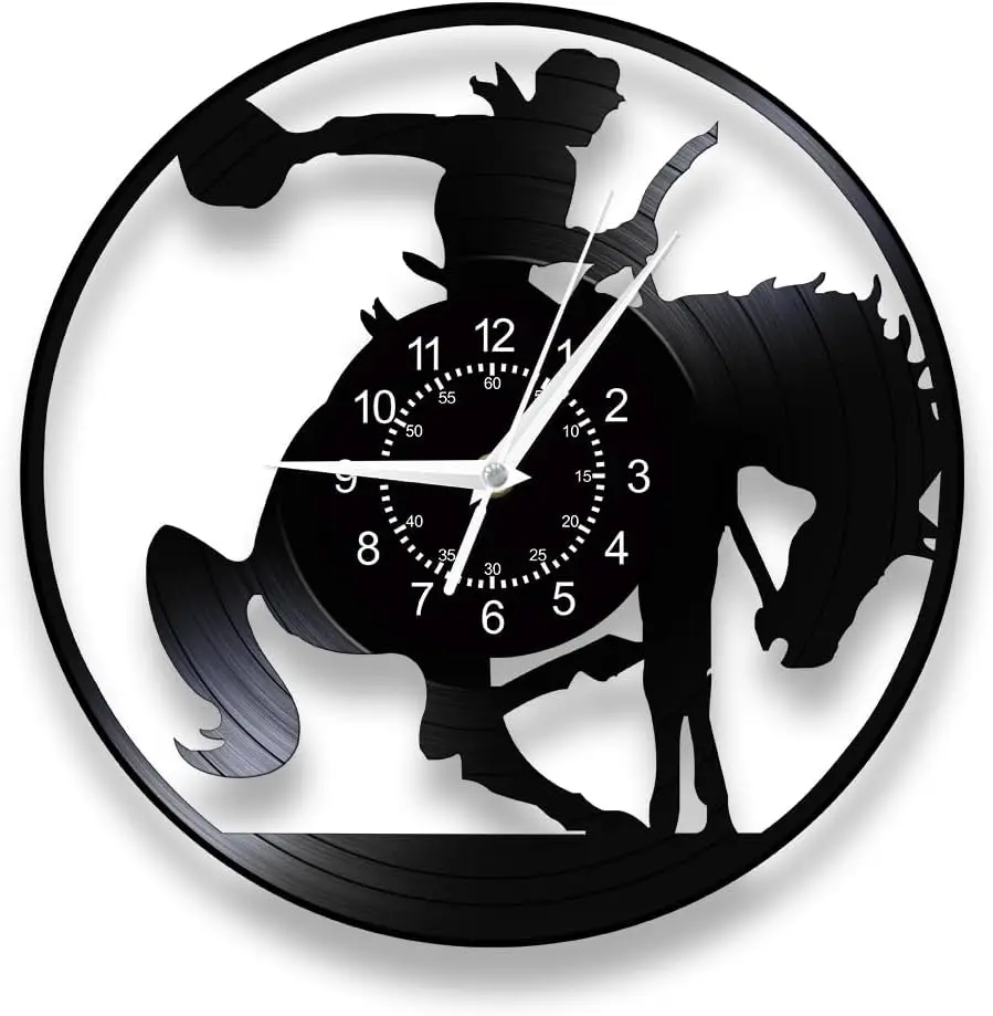 Western Cowboy Horse Riding Vinyl Wall Clock Silent Retro Home Decoration Wall Clock Suitable for Men's Cave Living Room Bedroo