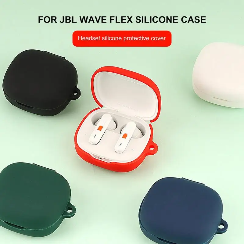 1pc Silicone Case for JBL WAVE FLEX Case Solid Color Protection Earphone Cover with Hook Charging Box Case