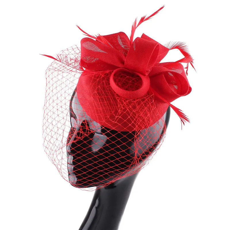 Nóng Hồng Phối Lưới Mũ Trụ Tóc Cho Ladie Cưới Mũ Cocktail Fascinator Nữ Đi Thanh Lịch Phụ Kiện Tóc Hoa