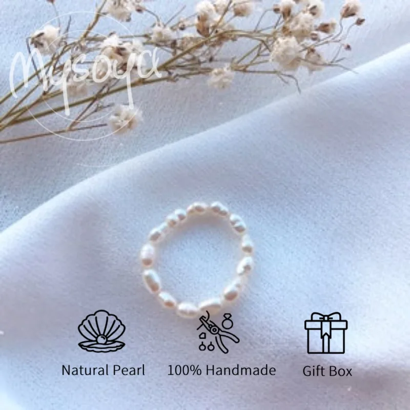 

MYSOYA кольцо с белым рисовым пресноводным жемчугом 3-4 мм без подарочной коробки для нее/него дня рождения/свадьбы/Рождества/новогоднего подарка