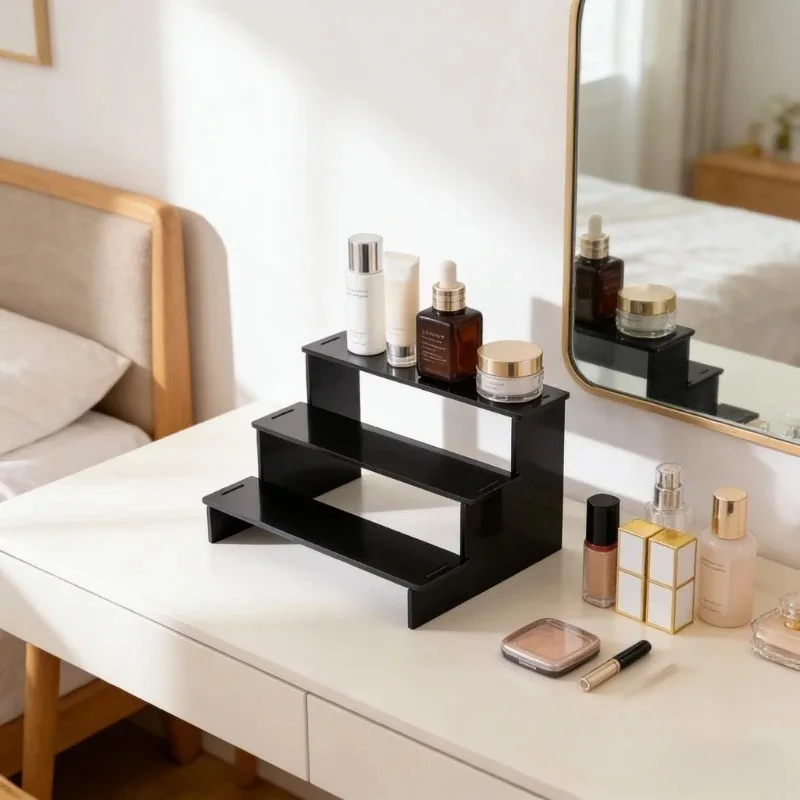 Black Acrylic Multi Tier Display Stand Shelf Organizer Desktop Riser for Perfume Cupcake Figures Cosmetic Storage Home Office
