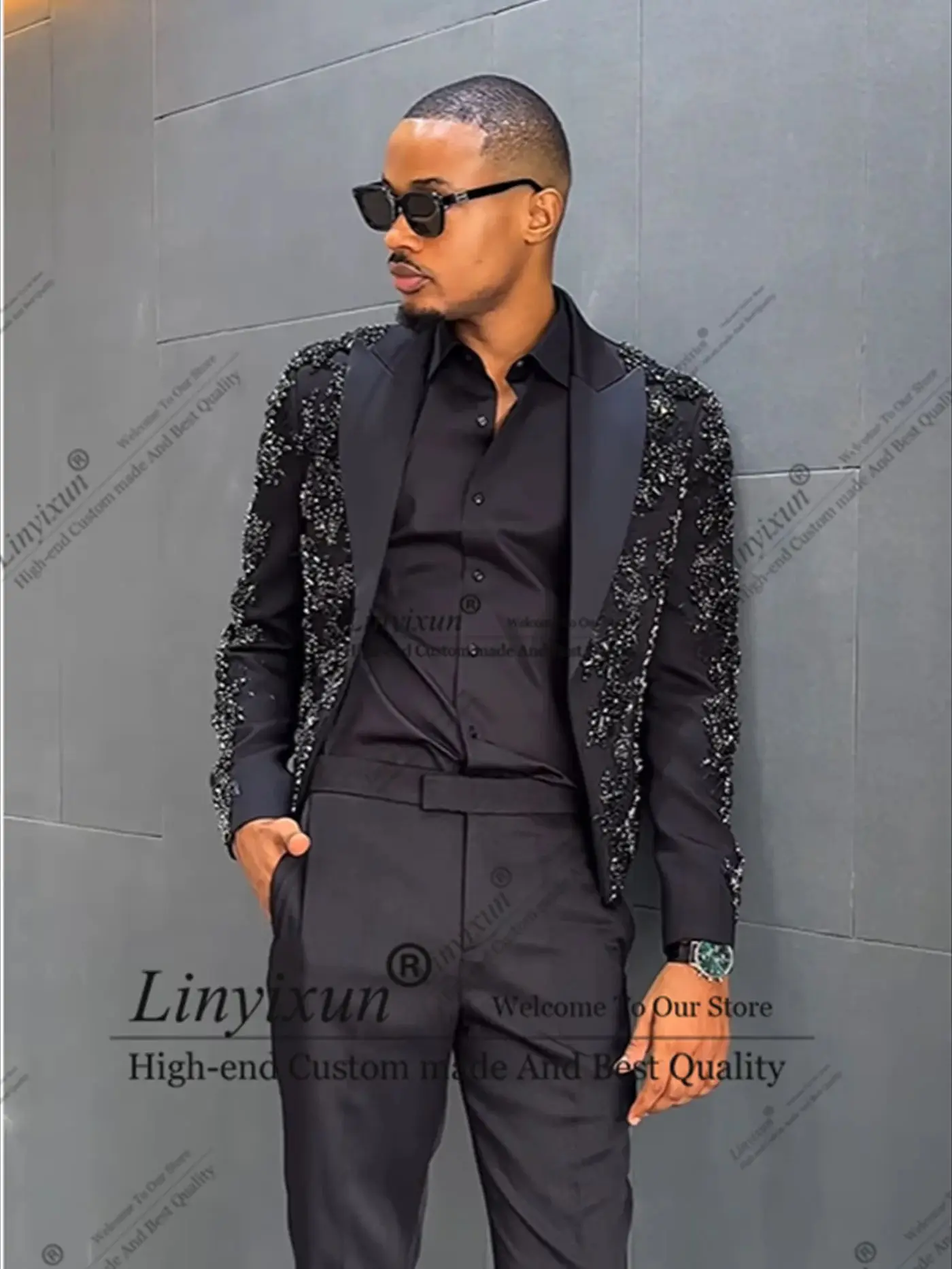 Glitter Rhinestone Diamond Men Suits Peaked Lapel Groom Wedding Tuxedos 2 Pieces  Male Party Prom Blazer Customized ropa hombre