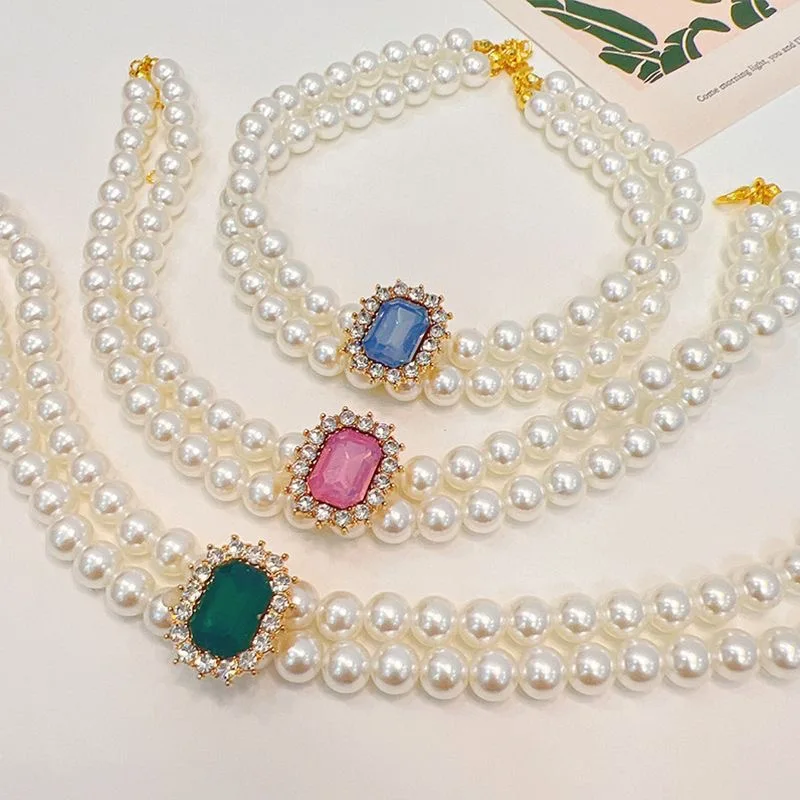 

Pearl Necklace Collar for Dogs and Cats, Retro Style, Crystal Pendant, Pet Photo Props, Pet Accessories