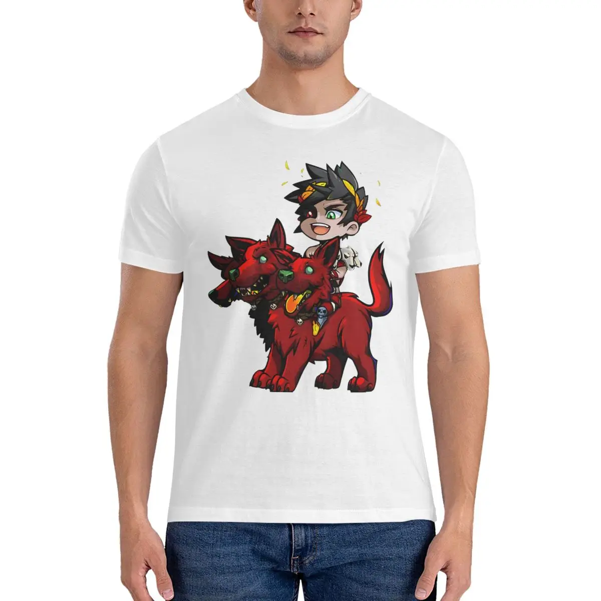 Men T-Shirts Zagreus And Cerberus Vintage 100% Cotton Tees Short Sleeve Hades T Shirts Crew Neck Clothes 4XL 5XL