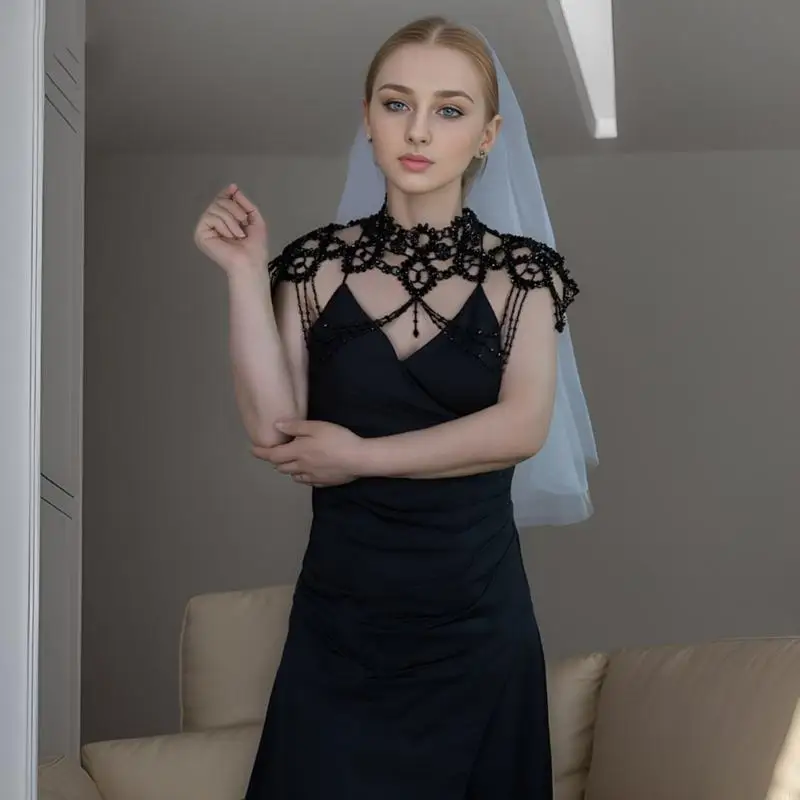 

Imitation Pearls Body Chain Stylish Beaded Chest Necklace for Weddings and Event H7EF