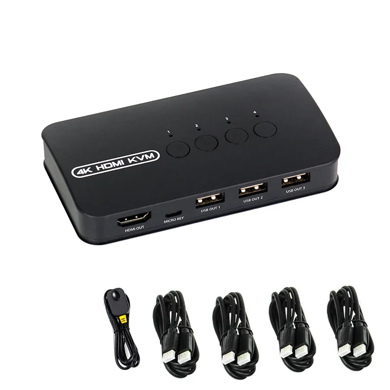 4 พอร์ต HDMI KVM Switch พร้อม Extender 1080P หุ้น 4xUSB Disk Monitor เครื่องพิมพ์คีย์บอร์ดเมาส์สําหรับ 4 คอมพิวเตอร์