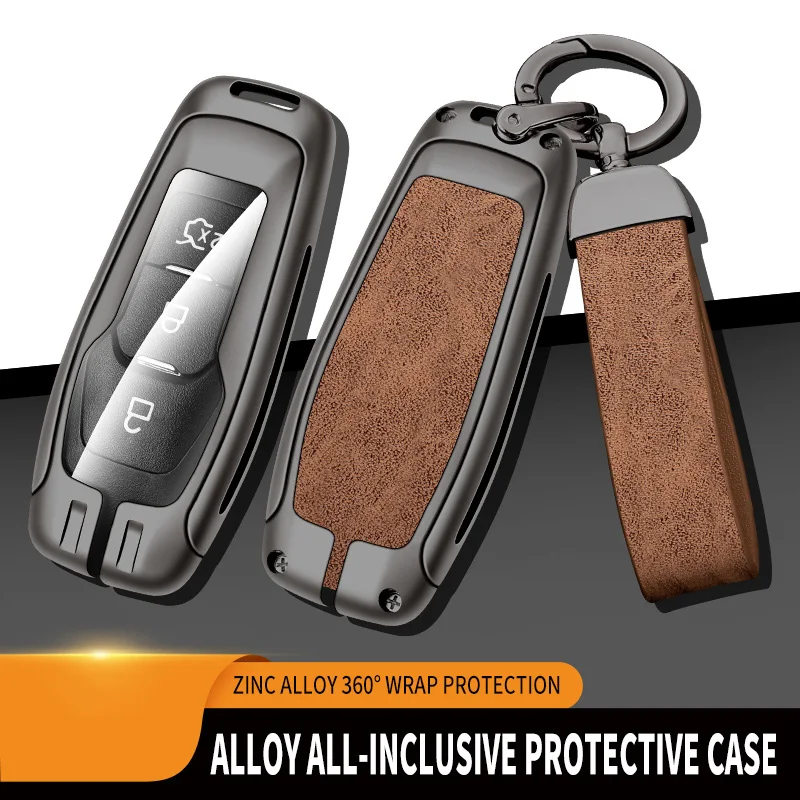 

Leather Zinc Alloy Car Key Case Cover For Ford Raptor F150 Edge Explorer Mustang Fusion Mondeo Kuka Ecosport Transit Accessories