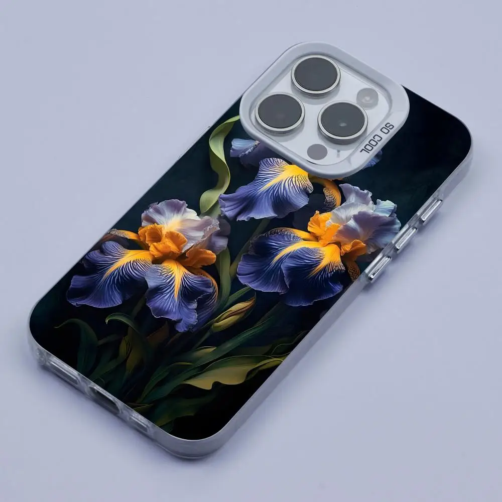 

Aesthetic Iris Flower Phone Case for iPhone 17 16 15 14 13 12 11 X XR XS Air Pro Max Plus White Colorful Silver Cover