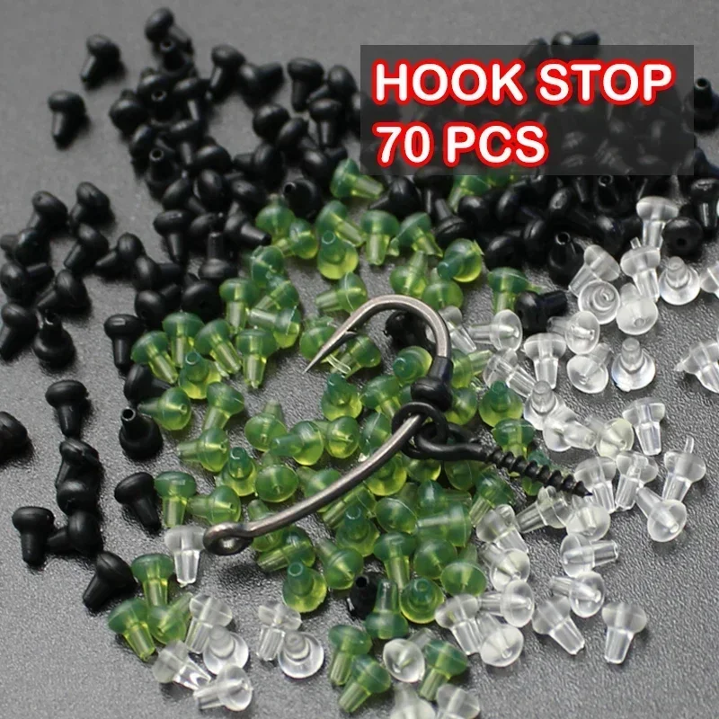 

70pcs Fishing Hook Stops Beads Rubber Carp Fishing Hair Helicopter Ronnie Rigs Stop Floss Micro Ring Swivel Terminal Tackle