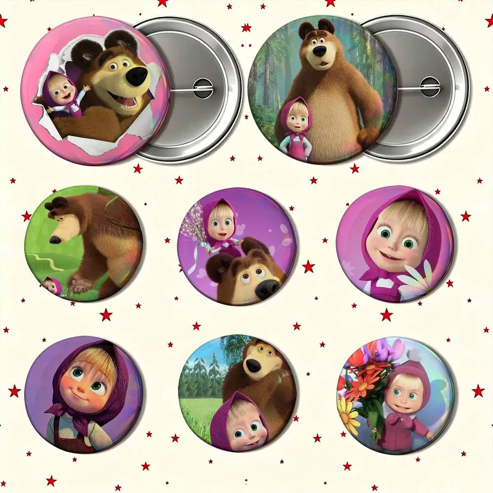 Cartoon Masha and the Bears-s Enamel Pin Tinplate Round Brooch Cosplay Nijigen Otaku Culture Badge 25mm 32mm 44mm 58mm