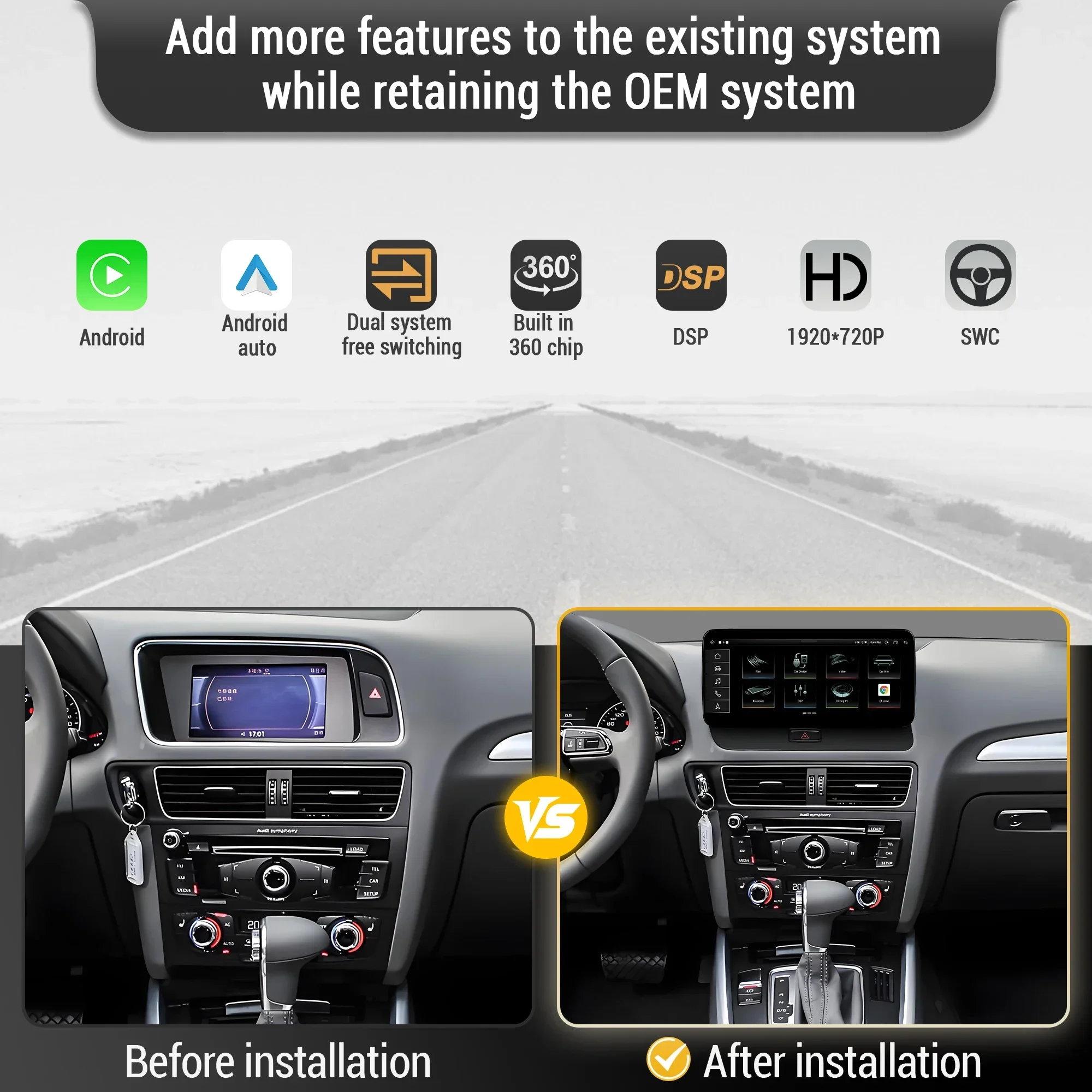 10.25 inch For Audi Q5 2009-2016 Left Hand Drive Android 14 Car Radio Wireless Bluetooth Carplay Qualcomm Snapdragon 680 Screen