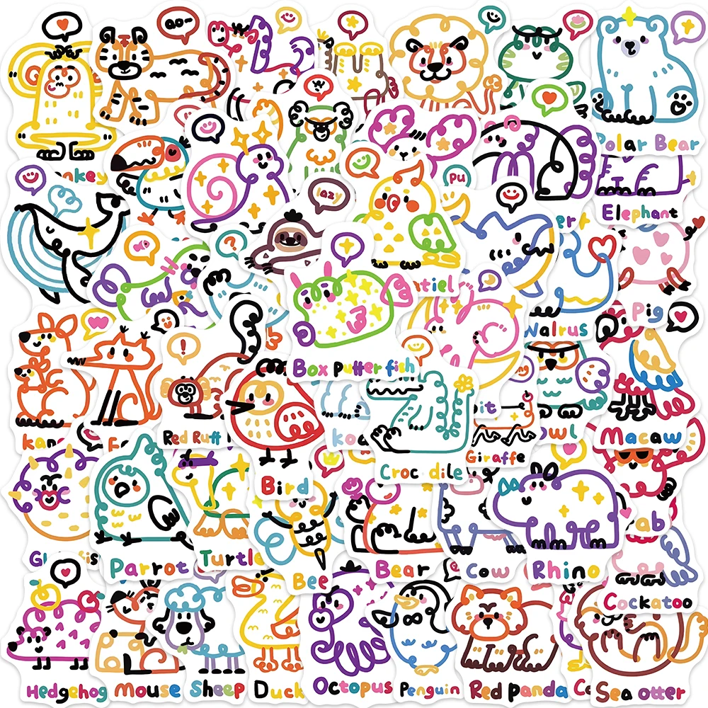 50 stücke lineare Tier Graffiti Aufkleber für Kinder DIY Briefpapier Computer Aufkleber Student Briefpapier Cartoon niedlichen Aufkleber Spielzeug
