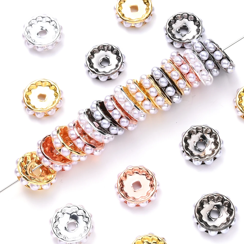 10-30 Stück 10/12/15MM Kunstperlen-Legierungs-Abstandsperlen, gemischte metallische Rondelle-Blumenperlen für DIY-Schmuckherstellung, Armbänder, Halsketten – Detail 1