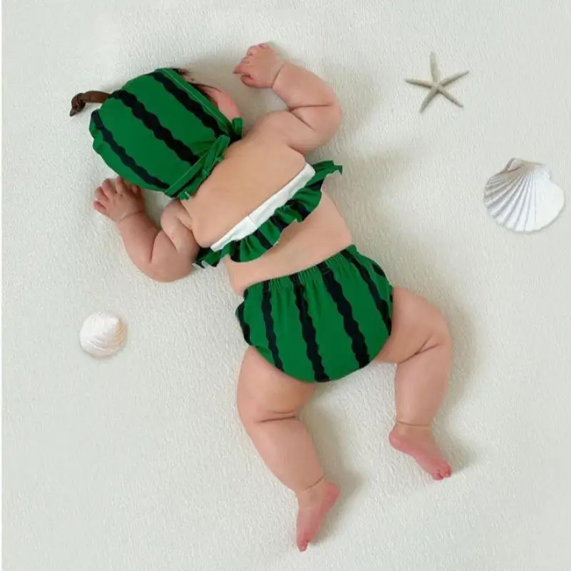 2026 New Baby Girl Cute Sling Bikini Split Swimsuit 3pcs Suit Newborn Infant Watermelon Bathing Suit Toddler Swimming Suit view 3