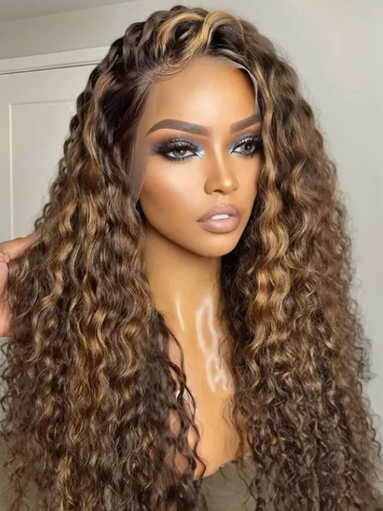 

Глубокая волна Highlight 13x4 13x6 HD Кружева Фронтальная бразильская 220 Высокая плотность 100% Цветной P4/27 Парик с волнистыми волнами Вьющиеся парики из человеческих волос