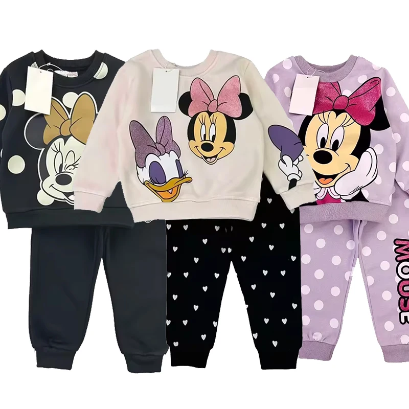 Autumn Girls Cartoon Thicken Set 2025 Spring Long Sleeve Children's Minnie Mouse Clothes Baby Girl Toddler Two-Piece Sets