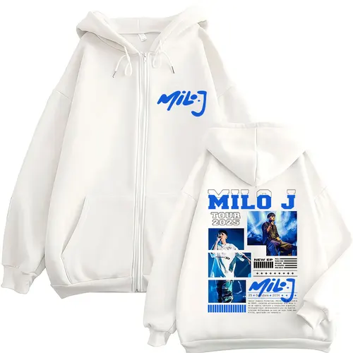 Imagen 2 del producto Rapero Milo J Tour 2025 sudaderas con capucha gráficas con cremallera ropa de hombre chaqueta informal de gran tamaño sudaderas Vintage estética con cremallera Sudadera con capucha