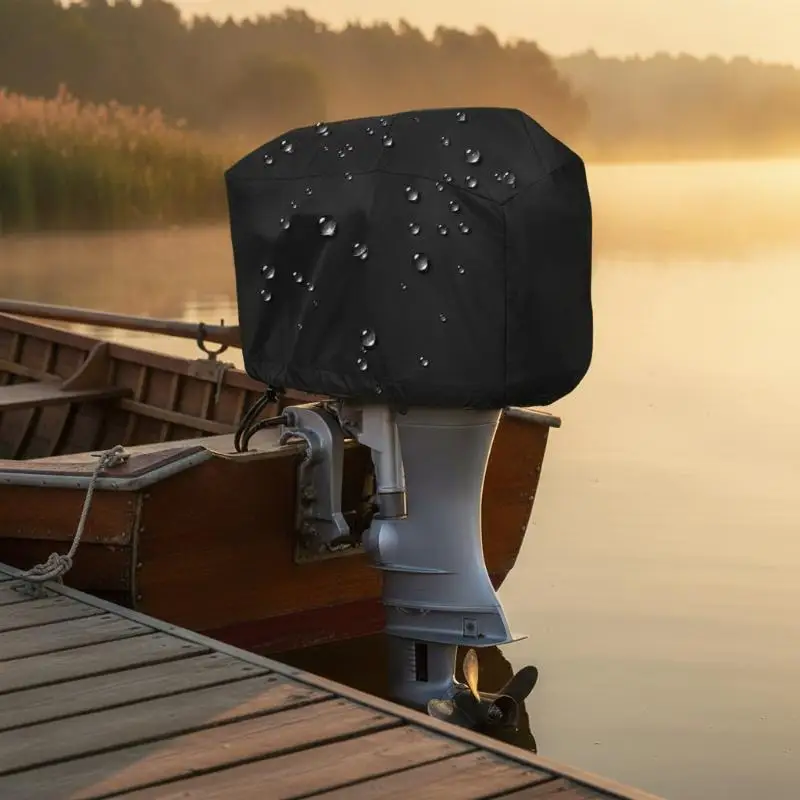 Universal Outboard Motor Engine Cover 210D Tear Resistant Fabric 15-250HP Fit for Yacht Boat All Season Dust Rain Protector