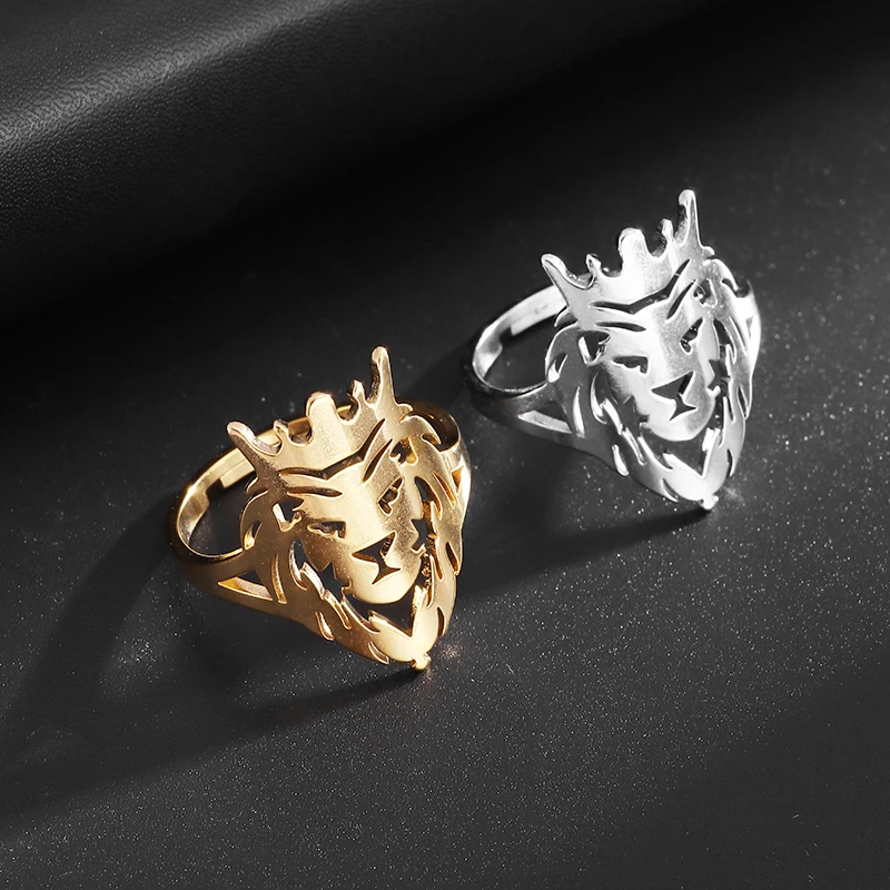 Stainless Steel Engraved King Lion Head Domineering Ring Suitable for Men Women Personalized Holiday Gifts