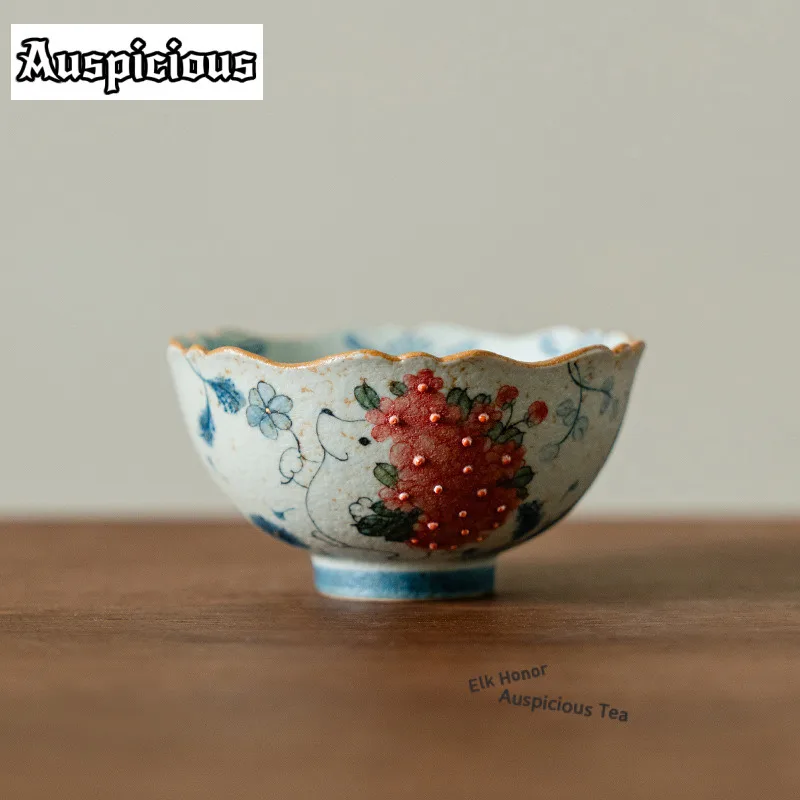 

95 мл сине-белая чашка Firestone с красной волнистой горловиной, традиционная чайная чаша, чайная пара, чашка для медитации, чашка Jianzhan Master Cup