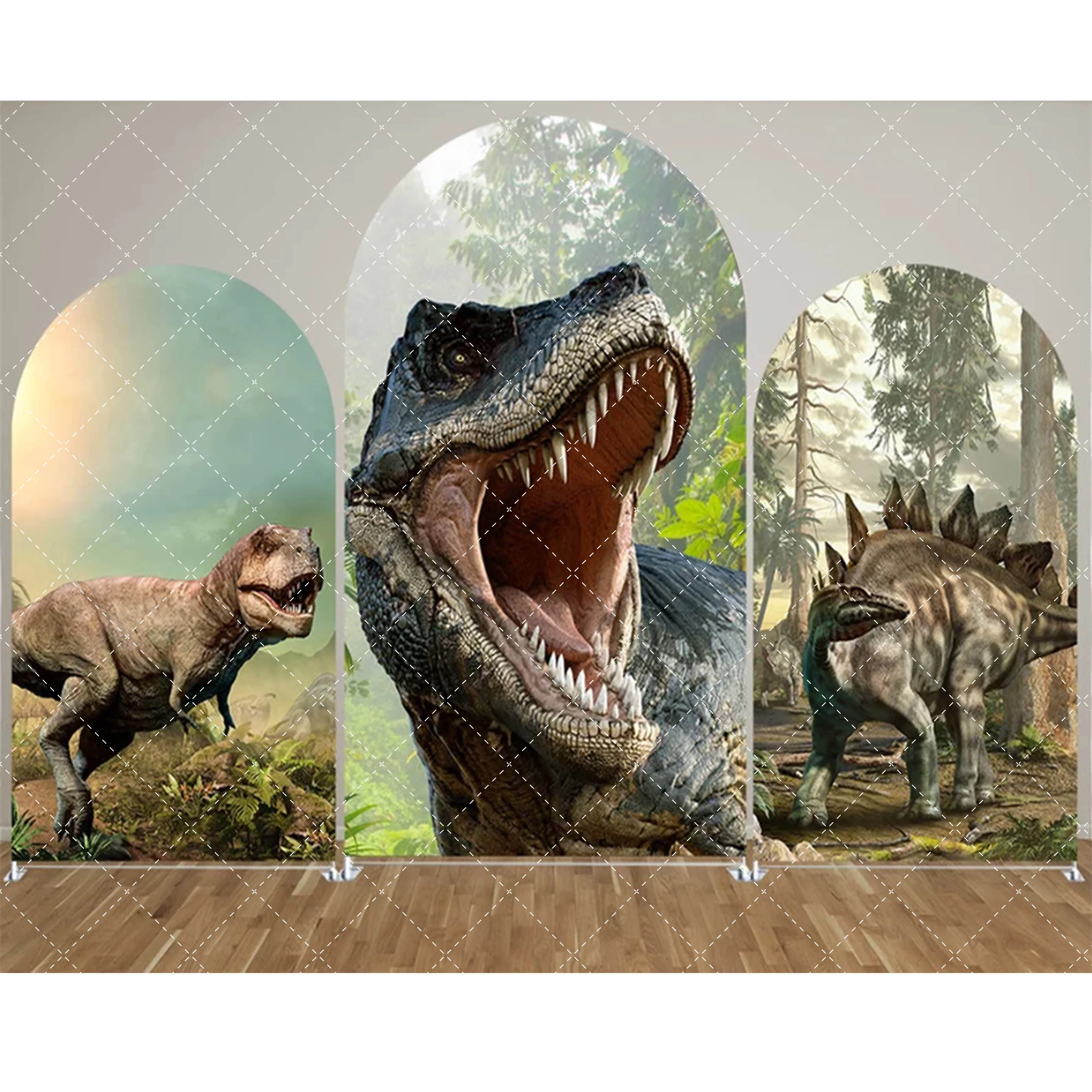 

Mehofond Jungle Safari Dinosaur Arch Backdrop Covers Boys Birthday Party Baby Shower Forest World Decor 2-sided Background Props