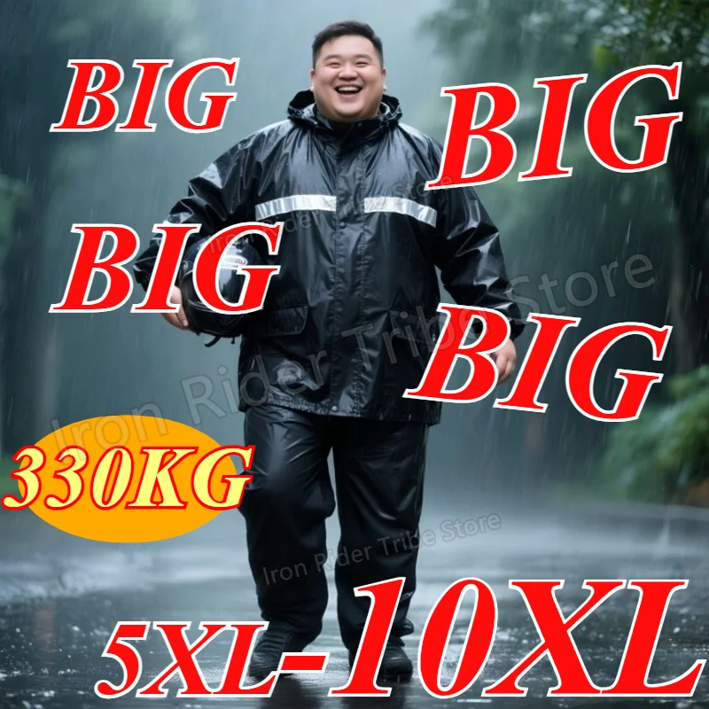 7XL 8XL 9XL 10XL Fat Man Raincoat Pants Set Split 160kg Reflective Waterproof Motorcycle Rider Double Layer Impermeable Hombre
