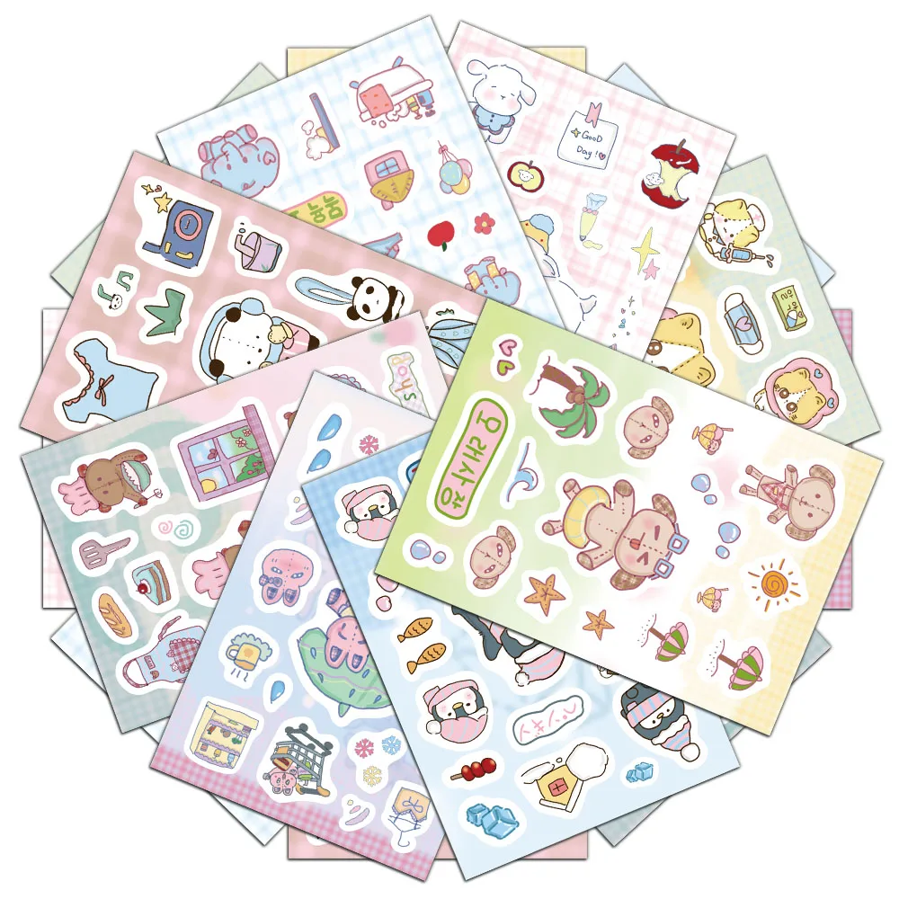 8PCS Cute Animals, Cats, Penguins, Elephants, Cartoon, Healing Series, Ins, Wind, Hand Account, Material Stickers