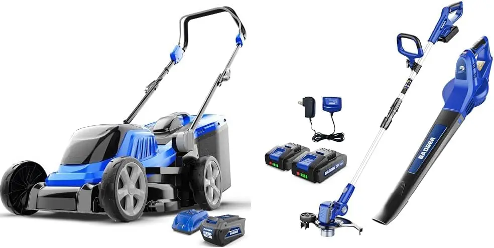

Lawn Mower 40V Brushless 18" Cordless & 20V Weed Wacker,Leaf Blower,Wheeled Edger Kit Electric with 2 * 2Ah