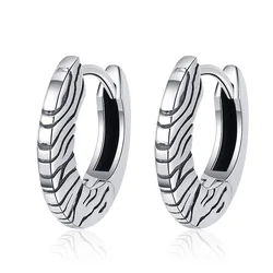 Vintage 925 Sterling SilverI Zebra Tiger Stripe Hoop Earring for Women Girl Round Shape Ear Buckle Minimalist Fine Jewelry