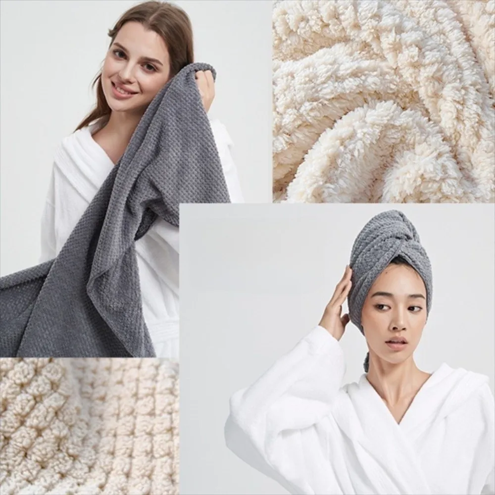 Ultra Absorbent Microfiber Hair Towel with Elastic Band Soft Extra Large Wrap Turban Large Coral Fleece Quickly Dry Hair Hat view 4