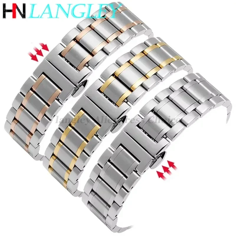 곡선 끝 범용 스트랩 12/13/14/15/16/17/18/19/20/21/22/23/24mm LONGINES 밴드 용 Tissot 용 솔리드 스테인레스 스틸 시계 밴드