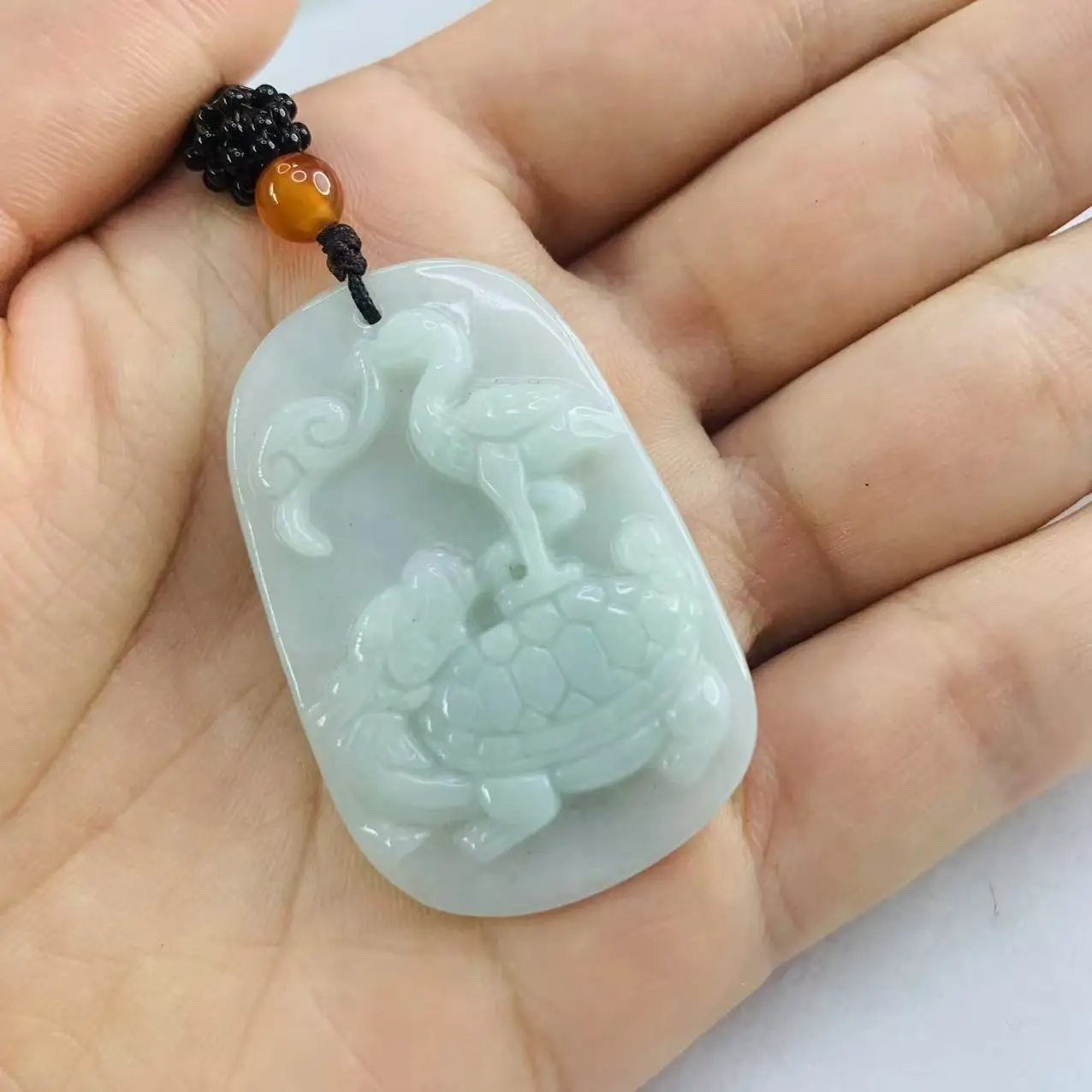 

Natural jade oval dragon turtle pendant
