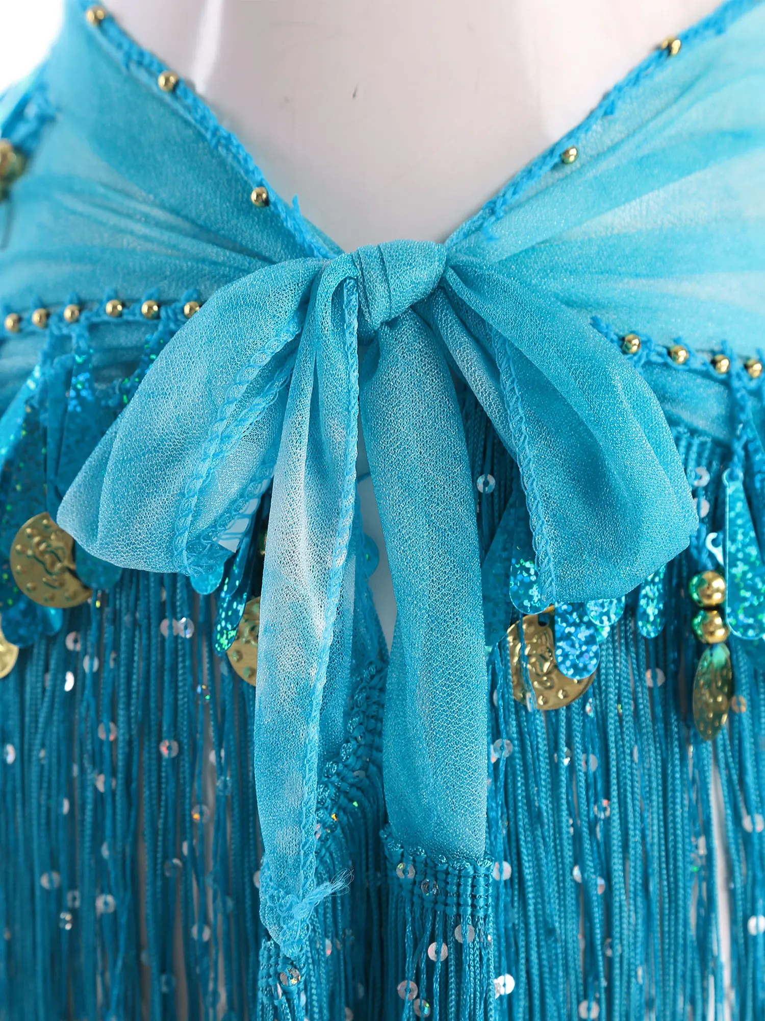 Buikdans Hippe Sjaal Vrouwen Latin Dansvoorstelling Kostuum Glanzende Lovertjes Kwastje Prachtige Hanger Driehoek Hippe Rok Danskleding