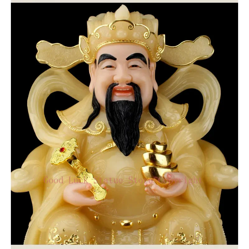 Southeast Asia high grade yellow jade God of wealth Mammon buddha statue CAI SHEN thriving business Money Drawing Good luck