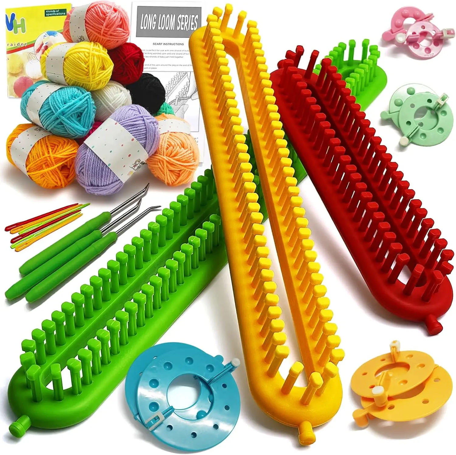 

Upgraded Adjustable-Pegs Loom Knitting Kit with Pre-Installed Pegs, 2-in-1 Set for Beginners