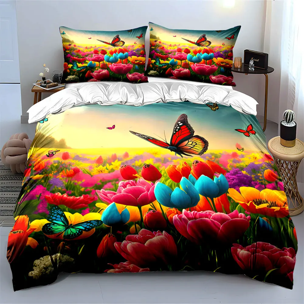 "Floral Butterfly Garden Decor Set" Multiple sizes kid's and adults' bedroom Exquisite 3PC bedding set, gift